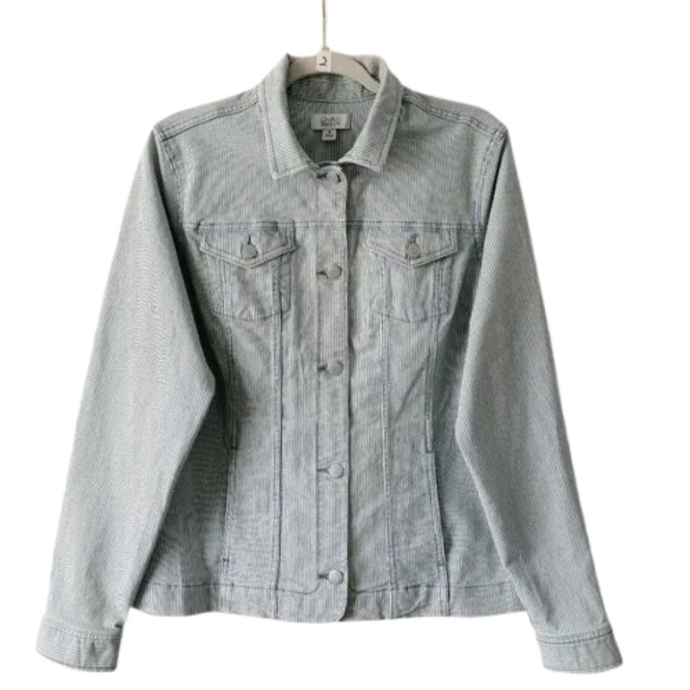 Croft & Barrow Women's Trucker Style Jean Jacket, Size Small, Vertical Stripes